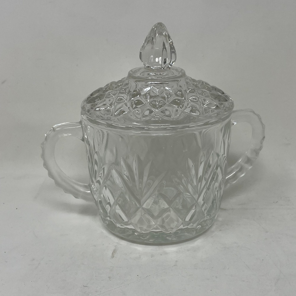 Anchor Hocking Wexford Clear Glass Sugar Bowl with Lid Vintage Diamond Pattern